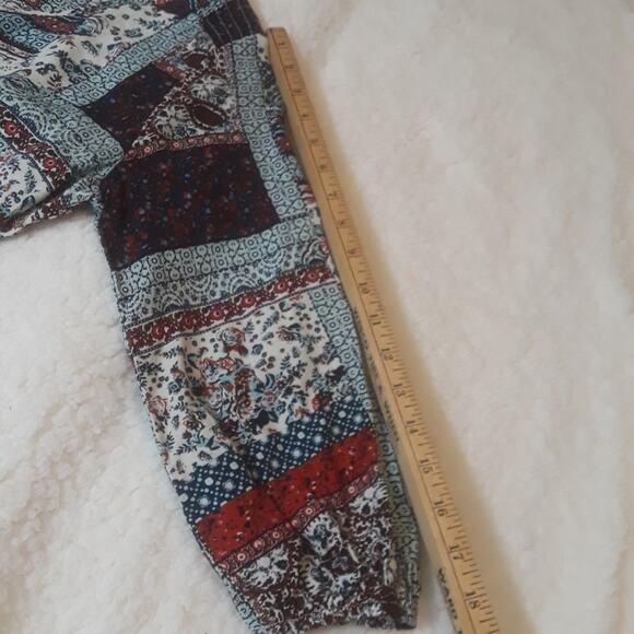 Women Sz S BOHO Festival V-neck Festival Peasant Ruffle Y2K Patchwork Romper - Picture 9 of 16